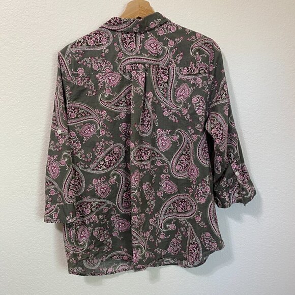 Croft & Barrow 100% Cotton Paisley Print Button Front Shirt Blouse - Picture 8 of 8